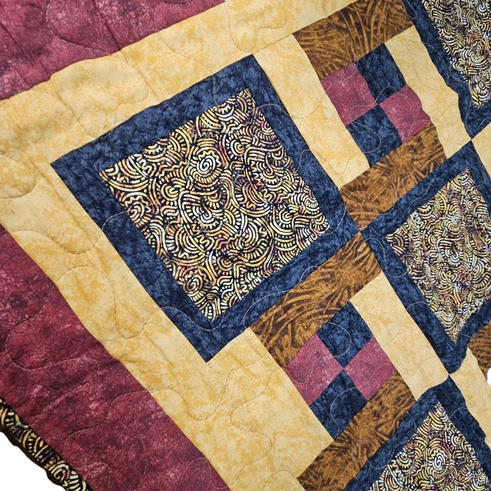 Handmade Log Cabin Quilt Blanket Rustic Farmhouse Brown Throw‎ Grandma Cottage